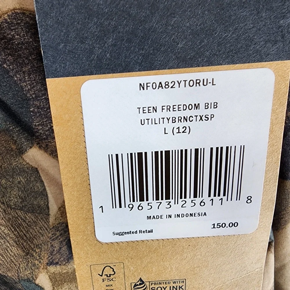 The North Face Freedom Utility Bibs Dryvent Youth L‎ 12 Camo Ski Snowboard NWT